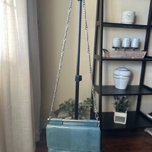 Topshop Denim colored Crossbody Bag with Silver Chain